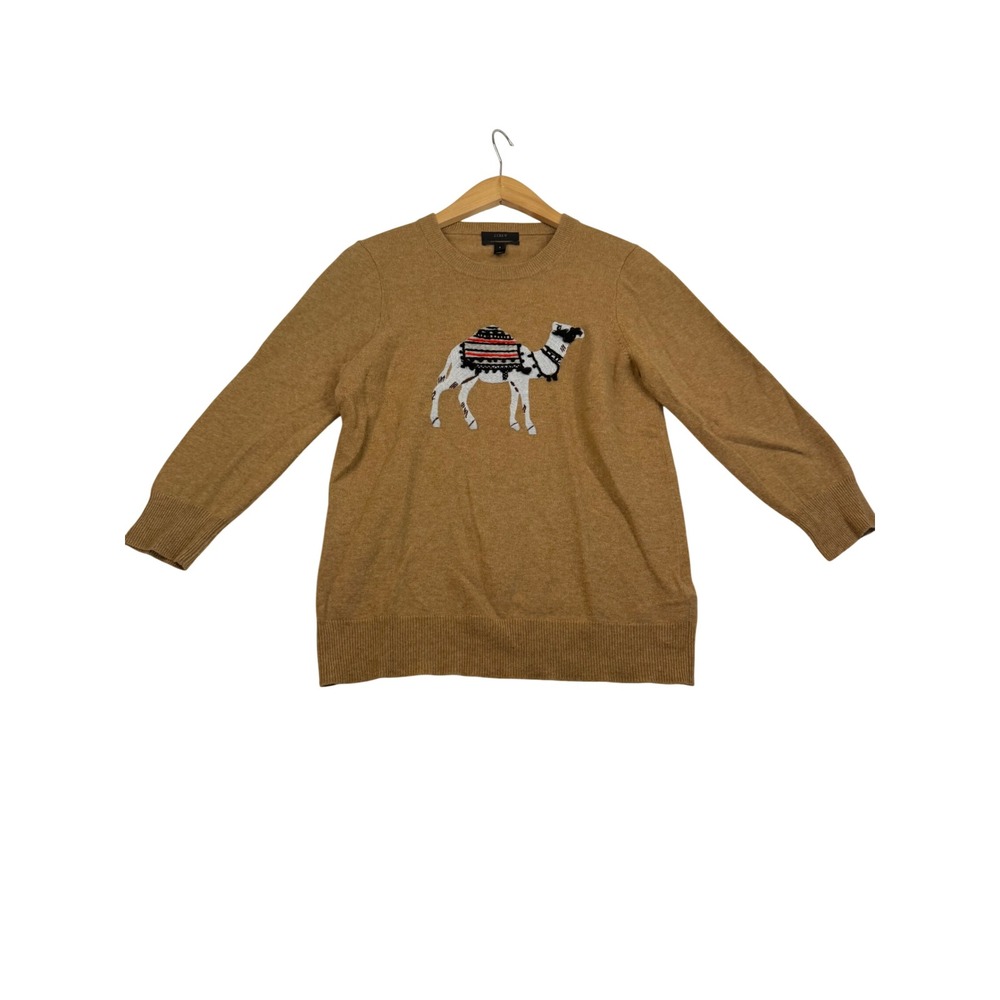 J.Crew Camel Brown Wool Cashmere Intarsia Camel Graphic Sweater Small 05956